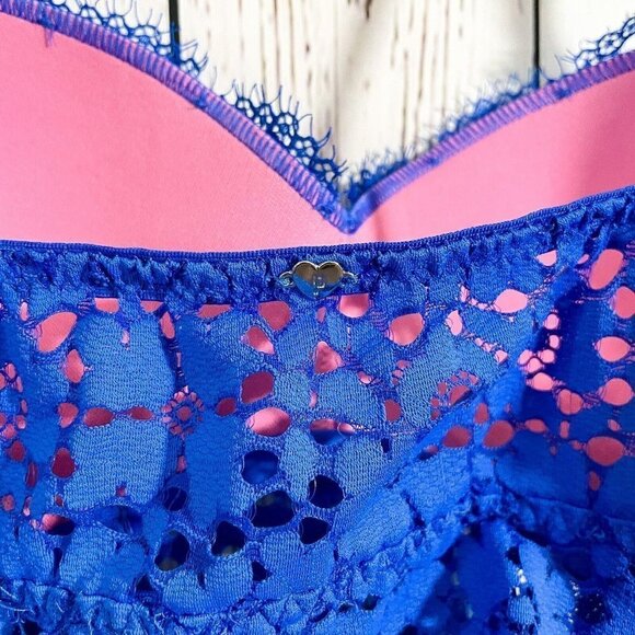 Victoria Secret Bralette Bra Small Lace Molded Cup Adjustable Strap Pull On Blue - Picture 3 of 9